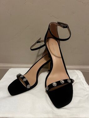 NWOB | Stuart Weitzman Justina 75 Sandal | Black Suede | size 8